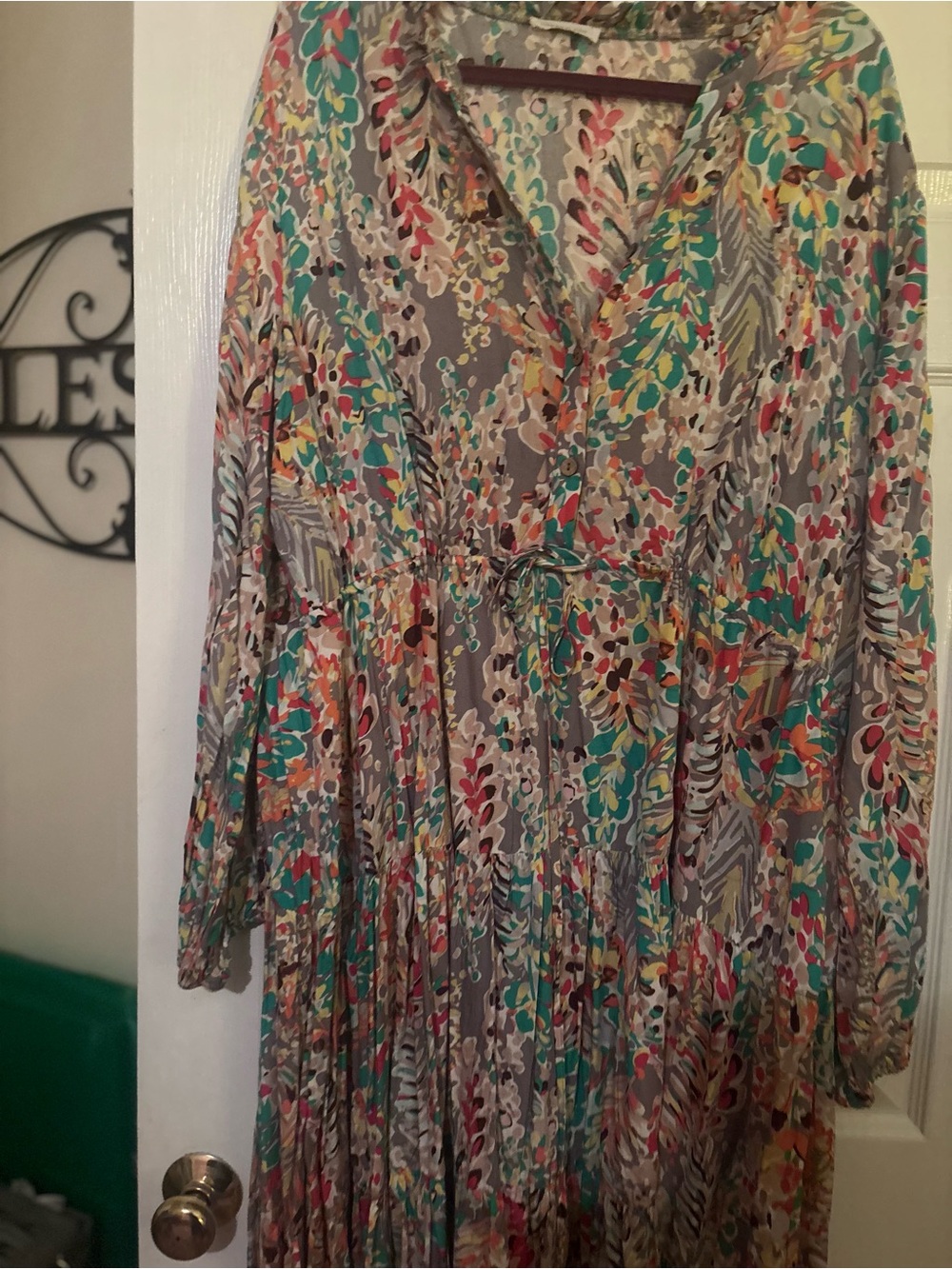 Chic Soul Multicolor Floral V-Neck Long Sleeve Maxi Dress